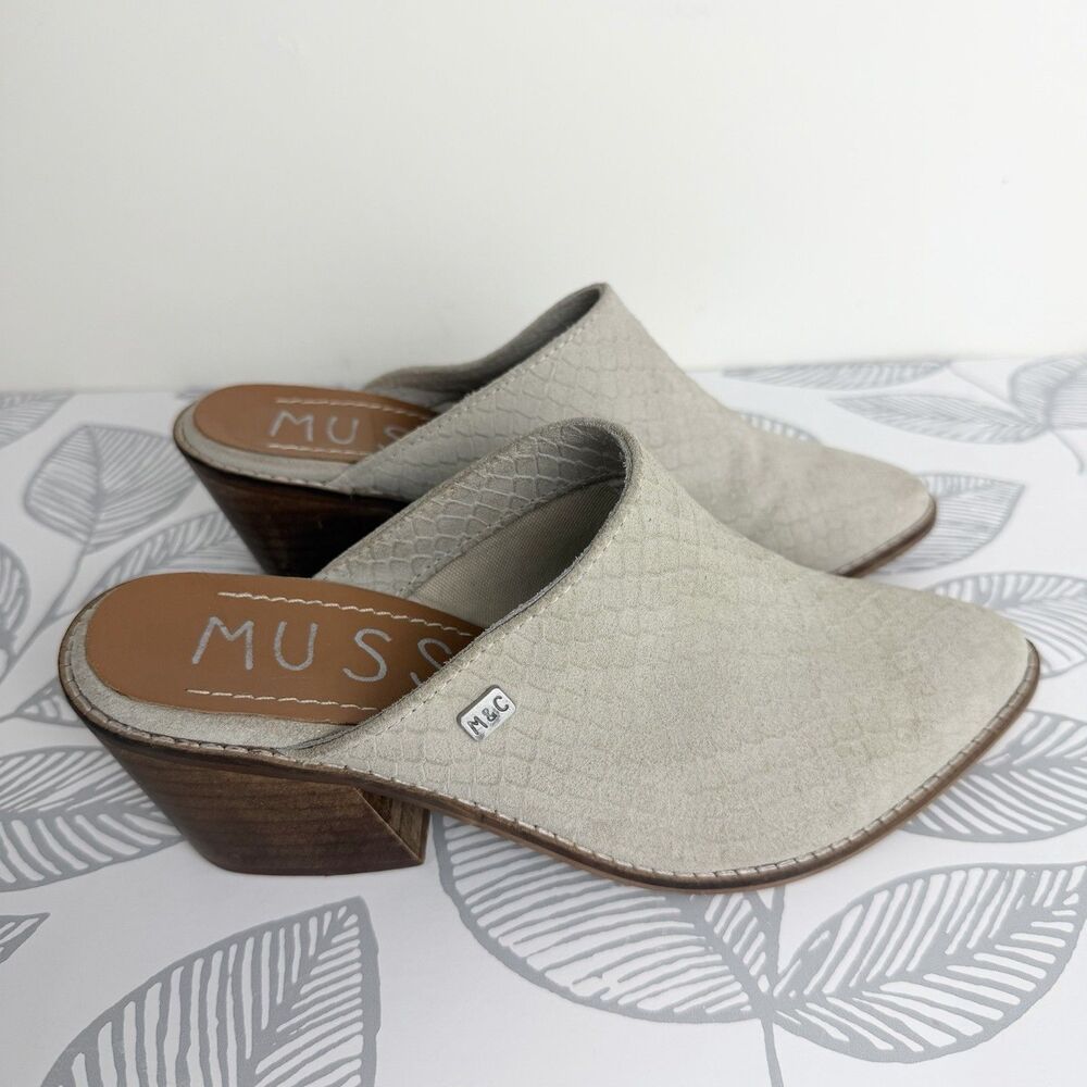 Musse And Cloud Helen Mules Booties Ivory Light Gray Leather Block Heel Women 7 - Picture 4 of 11